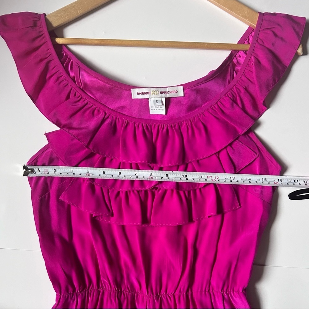 Amanda Uprichard Silk hot pink Dress Womens ruffle sleeveles revolve - Picture 5 of 7
